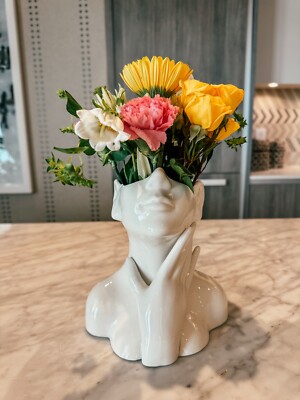 Large White Ceramic Face Vase - Female Head Vase - Face Art Vases 