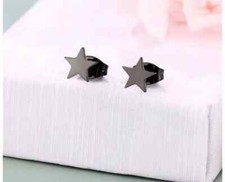 2 Pairs Star Stud Earrings Hypoallergenic Black Stainless Steel Jewelry 7mm