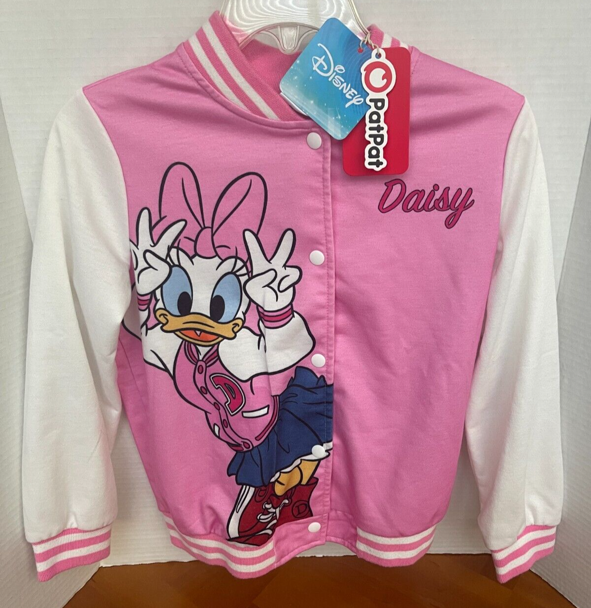 Disney Daisy Duck Pink & White Bomber Jacket Polyester Spandex