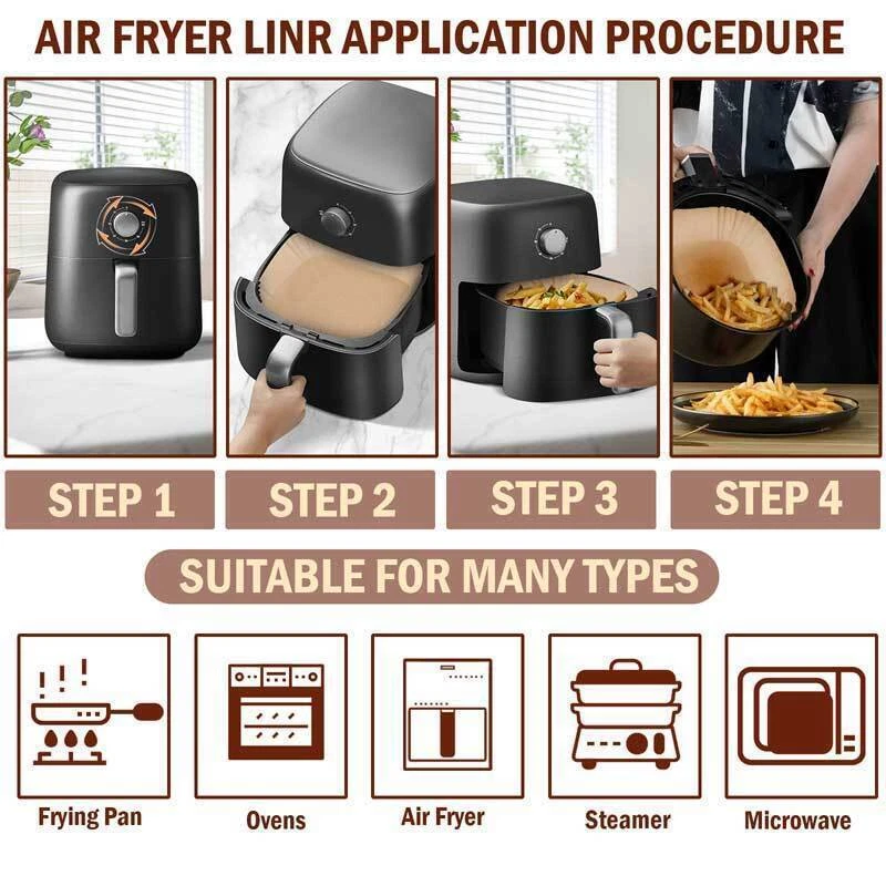 Air Fryer Liners, 100/200 PCS Disposable Paper Liners, Non-Stick Silicone Oil Air Fryer Liners, 100/200 PCS Disposable Paper Liners, Non-Stick Silicone Oil