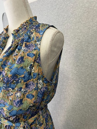 Entro Anthro Floral Sleeveless Maxi Dress Ruffle Neck Tie Waist Size Small 100% - Picture 6 of 10