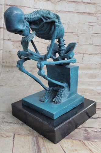 Outstanding Vintage French bronze Skull skeleton desk Top Marble Sculpture Gift - 第 1/7 張圖片