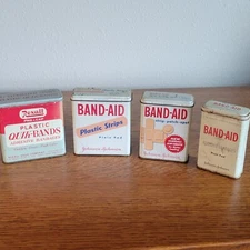 Three (3) Vintage Band-Aid Tins + One (1) Rexall Quik Bands Tin