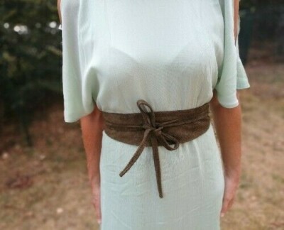 Breiter Gürtel aus echtem Leder für Damen im ObI-Stil, zum Binden, Farbe Khaki