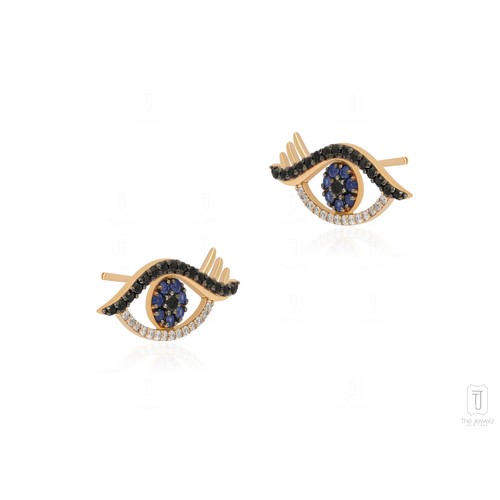 14K Gold Diamond Blue Sapphire Gemstone Evil Eye Earrings Halloween Gift - Picture 6 of 9
