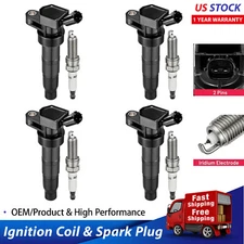 4 Ignition Coils Pack UF611 and Spark Plug For 2014-2015 Kia Sportage 2.4L l4
