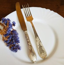 Vintage melchior forks and knives 12 pcs, Soviet flatware set, Fork and knife
