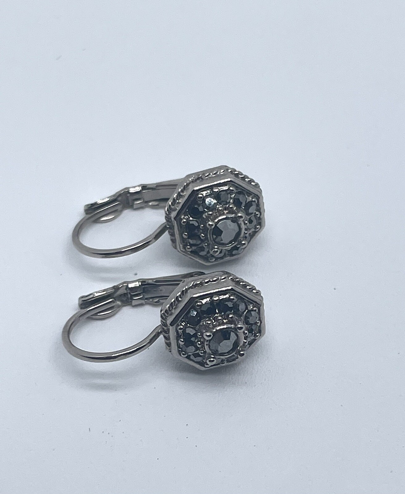 Silver Tone Drop Rectangular Black Rhinestone Ear… - image 8