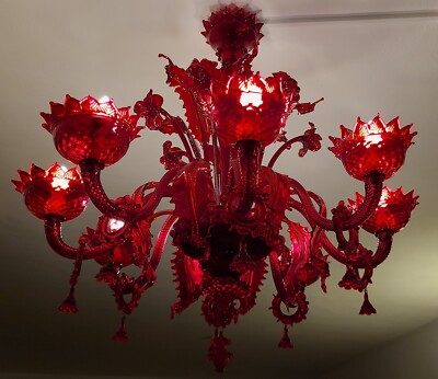 Murano Kronleuchter Chandelier rot 1987