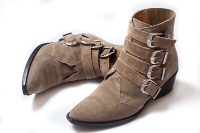 TOGA PULLA Womens Beige Suede Leather Four Buckle Western Boots Size 39