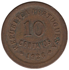1926 Portugal 10 Centavos – República Portuguesa – Bronze Coin