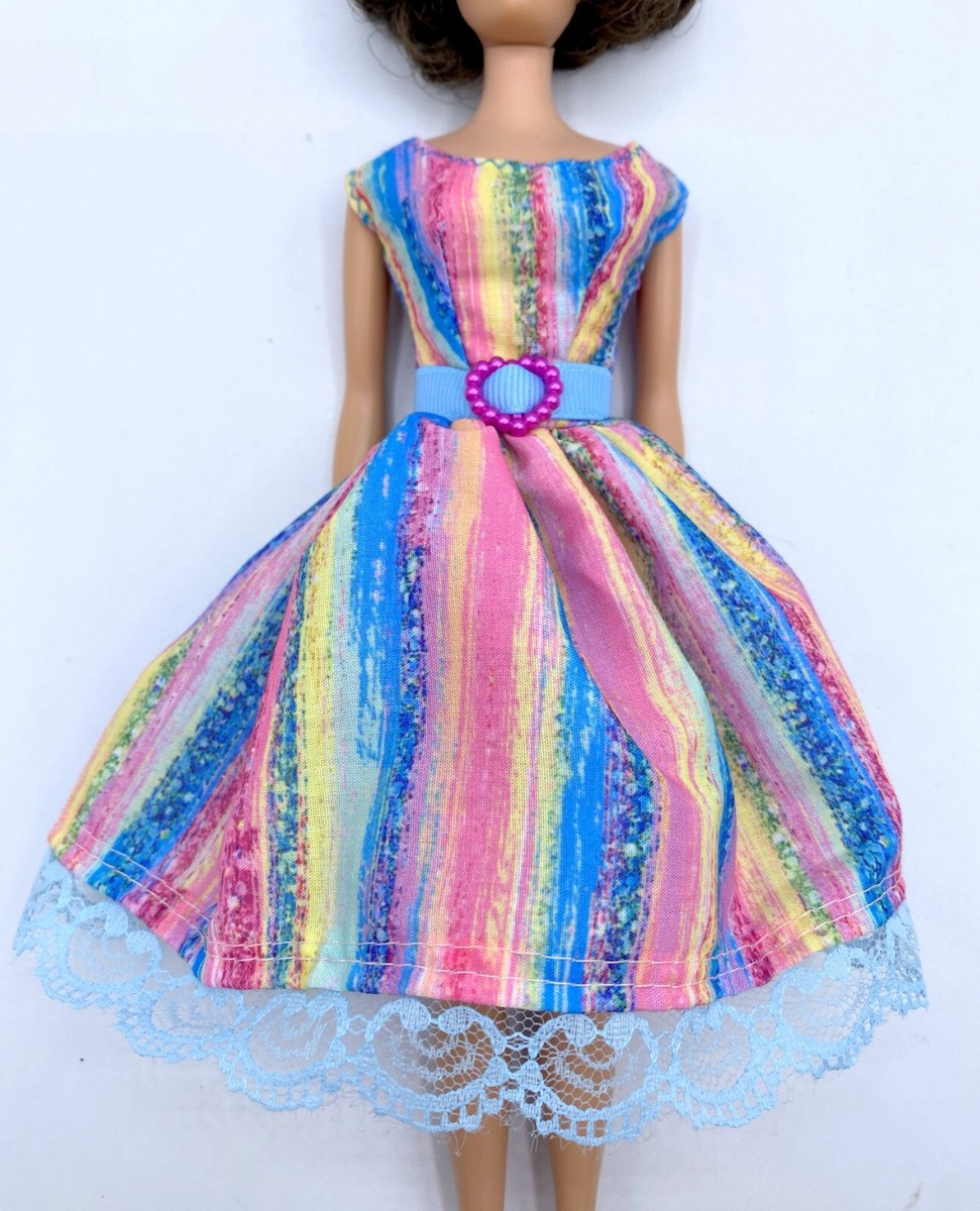A153 DRESS BARBIE HANDMADE OOAK VINTAGE SILKSTONE PINK BLUE PASTEL LACE  BELTED | eBay
