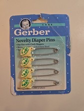 Gerber Novelty Diaper Pins 4 Pack Yellow Green Turtles Vintage 1987