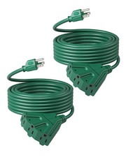 DEWENWILS 25 FT Green Outdoor Tri-Tap Extension Cord Splitter, Pack of 2