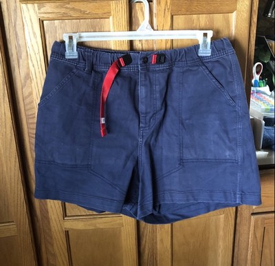 TOPO Designs Women s Mountain Shorts XL Belted Organic Blend Distressed Blue