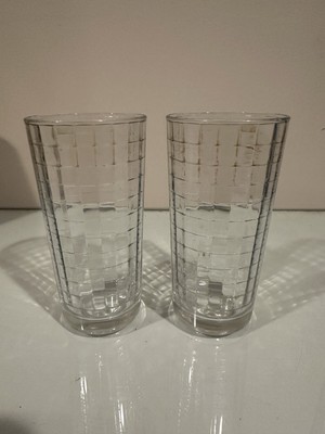 2 Vintage Pasabahce Turkish Block Optic Glasses 5  H 8 oz.