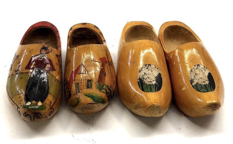 Vintage Dutch Wooden Clogs Klompen Hand Painted Windmill Floral 2 Pairs Size 11