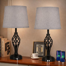 Set of 2 Touch Table Lamps with USB Ports  3-Way Dimmer, Black Design