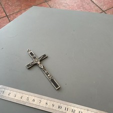 ANTIQUE LARGE EDWARDIAN GOTHIC PLATED BRASS CRUCIFIX PRAYING CROSS PENDANT 