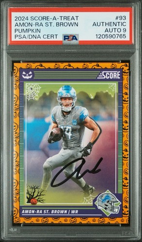 2024 Score-A-Treat Halloween Pumpkin Amon-Ra St. Brown Auténtico Automático PSA 9 ¡Pop 1! - Imagen 1 de 3