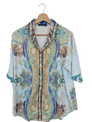 PETRA HOFFMAN Kurzarmhemd Damen Hemd Gr. DE 38 blau Casual-Look