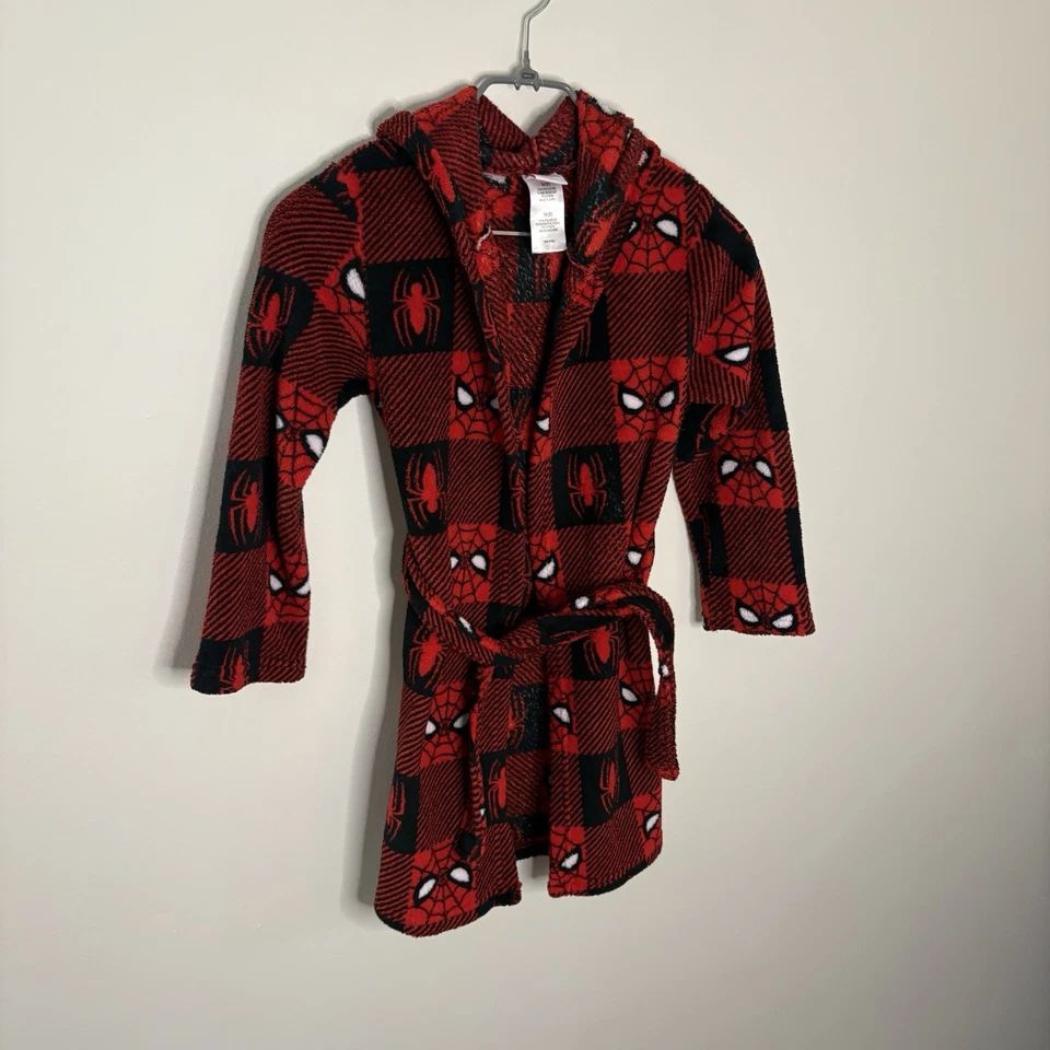 Bata de baño Spiderman para niños talla 8 mediana suave roja negra con capucha y cinturón polar E4 Foto 2 de 4