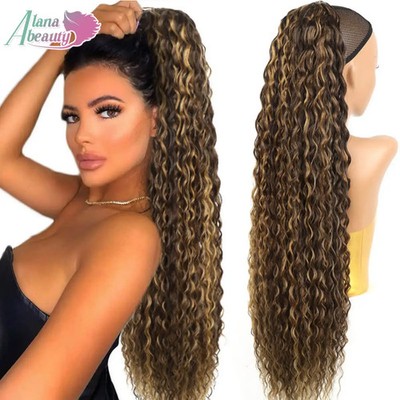 Synthetic Curly Drawstring Ponytail Long Kinky Curly Chip-In Hair Extension Clip