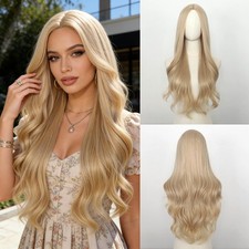 Long Blonde Wig Wavy Blonde Wigs for Women Synthetic Wig Long 28 Inches Reali...