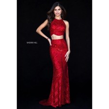 Sherri Hill 52063 Red Two Piece Sequin Prom Gown NWT Size 0 $598