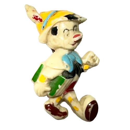Pinocchio Celluloid Pin Brooch 1940s Walt Disney WDP Hand Painted 2.75"H