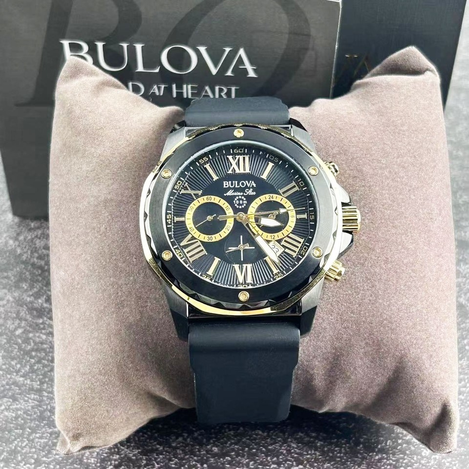 Bulova 98B278 Men's Marine Star Chronograph Watch Gold/Black Dial ...