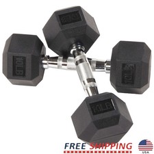 Rubber Hex Dumbbells Pair 10 lbs Non-Slip Grip Hexagon Shape Strength Training