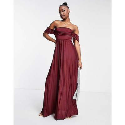 asos burgundy maxi dress ASOS DESIGN ruffle corset detail tiered maxi dress with hi low hem in burgundy