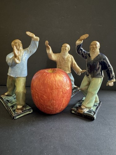 Vtg Mudman Mudmen Shiwan Pottery Chinese Clay Man Figurines Tai Chi Set of 3 - Picture 4 of 24