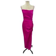 Bhldn Jennings Satin Dress Cowl-Neck Ruched Side-Slit Satin Gown Fuchsia Size 4