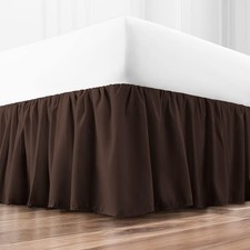 3 Sided 700 TC Cotton Solid Chocolate Open Corner Ruffled Bed Skirt