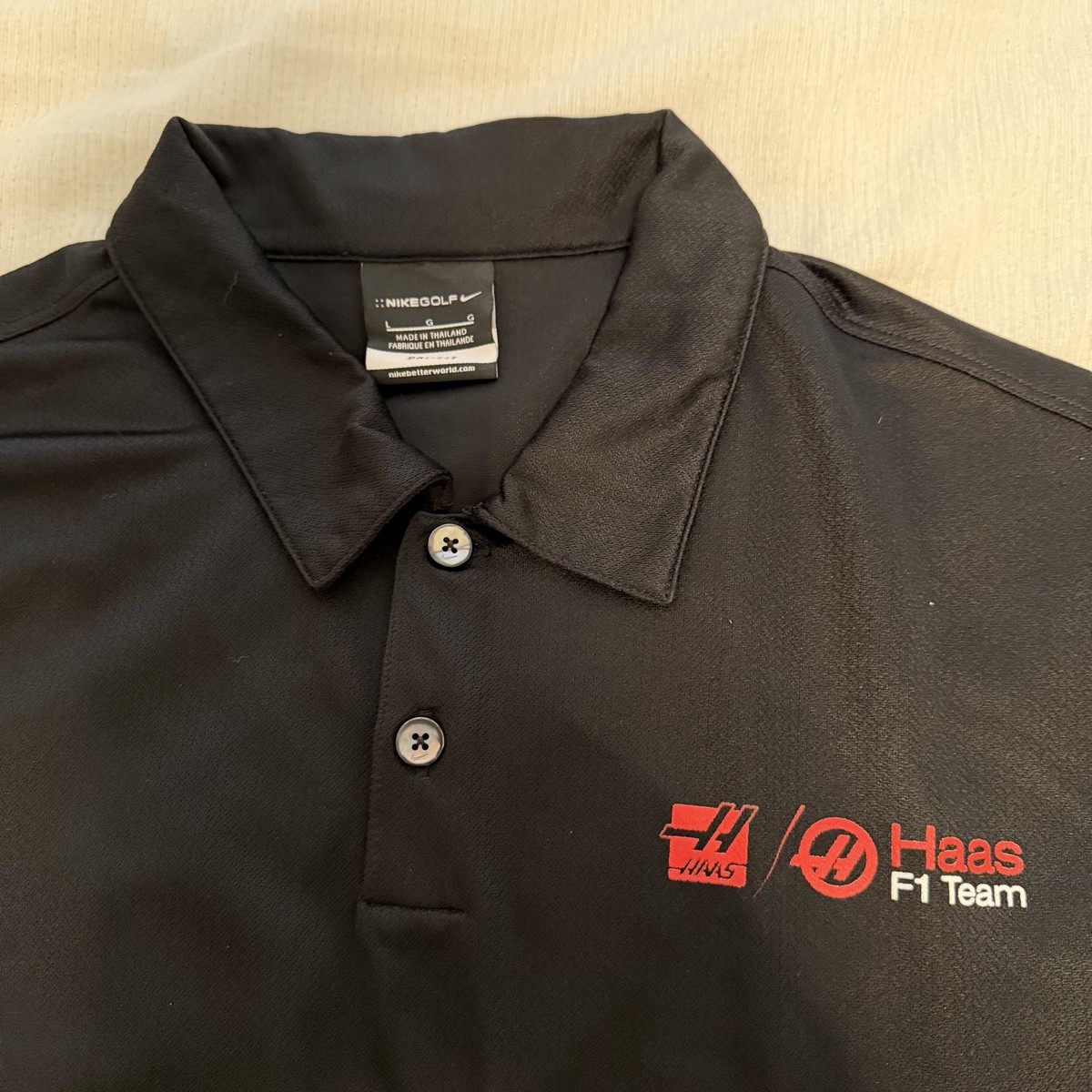 NEW Haas F1 Team Black Nike Golf Dri-Fit Polo Shirt Size Large