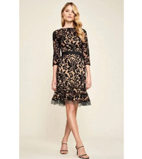 Tadashi Shoji Kennedy Lace Embroidered Belted Dress Black Size 4
