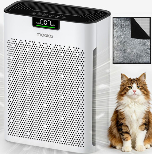 MOOKA Portable Air Purifier True HEPA H13 + Carbon, AQI Display, 2200ft²