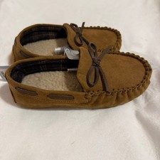 Cat Jack Kids Brown Faux Suede Moccasin Slippers Faux Fur Lined Size 12 NEW