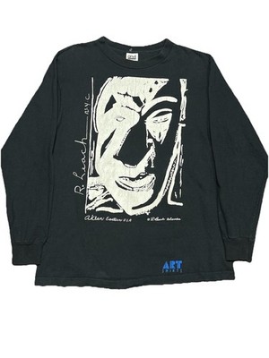 Vintage Late 80s/90s R. Leach Face T Shirt Abstract Art Long
