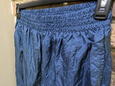 90's Windbreaker Warm Up Pants Blue Elastic Waist Lightweight Jogger Shiny Retro