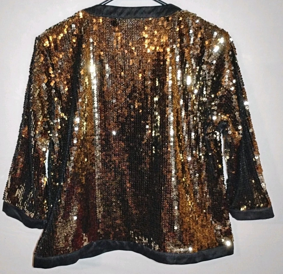 Michael Simon Women’s L Gold Silver Sequin Jacket Blazer NWT Fancy Cocktail - Image 2 of 3