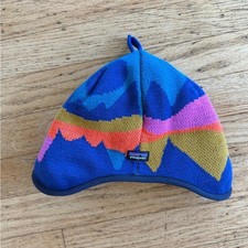 Patagonia hat with ear covers reversible shearling 18-24 mo Mountain Rainbow