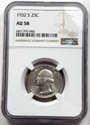 1932-S Washington 1/4 Quarter Dollar NGC AU58 25c San Francisco 90% Silver Coin