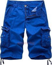 Men's Cargo Shorts Military Style Loose Fit Multi Pockets Cotton Casual Knee Len