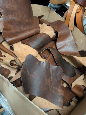 #ad 8 lb Vintage Reddish Brown Bulk Scrap Leather Trimmings Cowhide Remnants $39.95