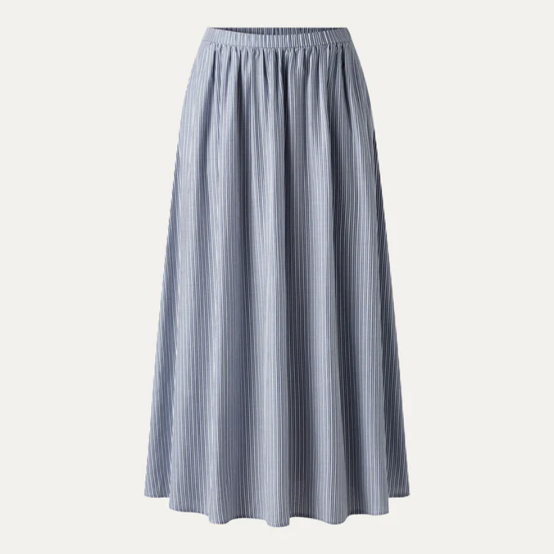OGL Striped Poplin High Rise Umbrella Midi Skirt with Pockets – Navy/White