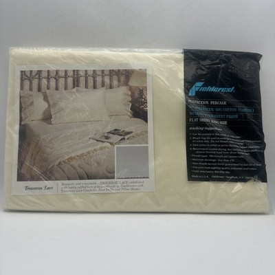 Vintage Fieldcrest TROUSSEAU LACE King Flat Percale Sheet Cream Eyelet Trim NOS