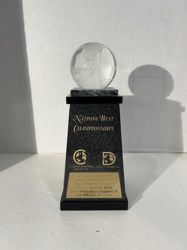 The Cheerleading Worlds Nations Best Championships Trophy Glass Heavy 11”
